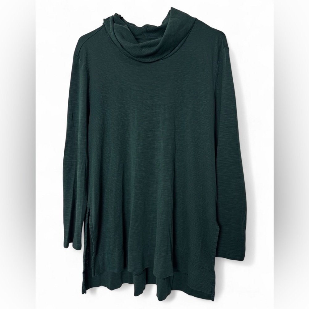 J Jill Cowl Neck Tunic Shirt 100% Pima Cotton Forest Green Size Petite XL